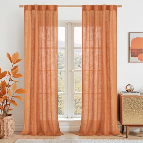 LAMIT Burnt Orange Linen Curtains for Living Room Bedroom 2 Panels by LAMIT
