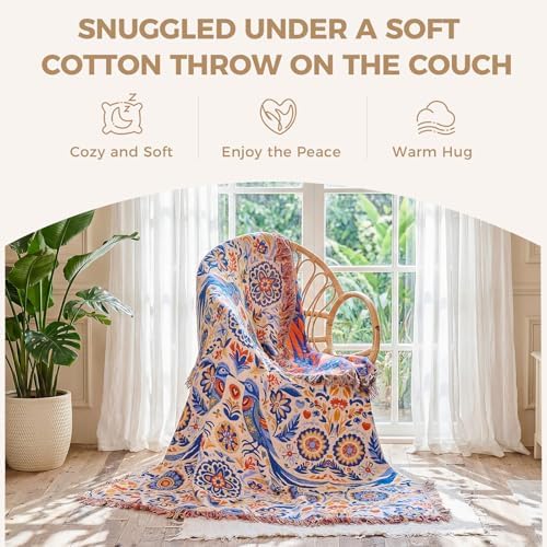 LUTBM Boho Throw Blanket for Bed 60"x80", All Season Cotton Couch Blankets - Image 5
