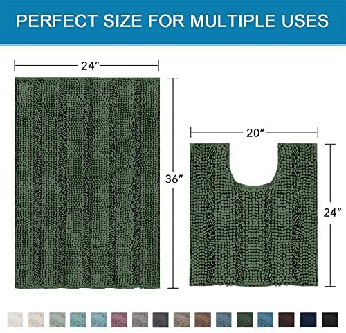 H.VERSAILTEX Bathroom Rugs Bath Rug Set 2 Piece Bathroom Contour Rug Toilet Mat Sets Non Slip Contour Bath Rug Ultra Thick Water Absorbent Striped Bath Mats(36" x 24" Plus 20" x 24" U, Bronze Green) - Image 2