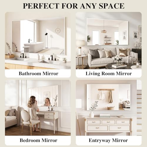 Koonmi White Rectangle Wall Mirror, 30x55 Inch Bathroom Mirror, Aluminum Frame Vanity Mirror for Entryway, Living Room, Bedroom Bathroom, Hangs Horizontally or Vertically - Image 7