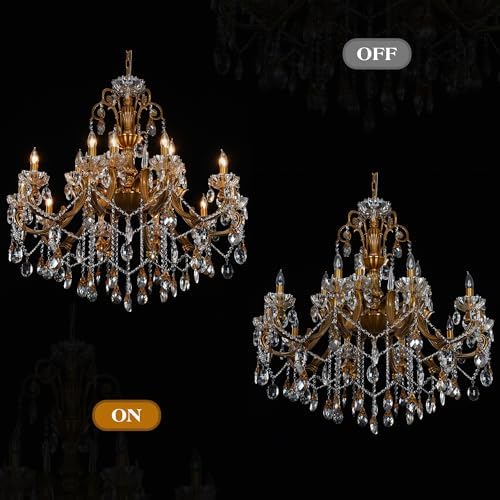 Antique Gold Bronze Crystal Chandeliers Candle Style Hanging Light - Image 5
