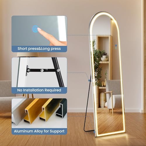 DUMOS Arched LED Mirror Full Length Standing, 16"x60" Full Body Wall Mirror - Image 6