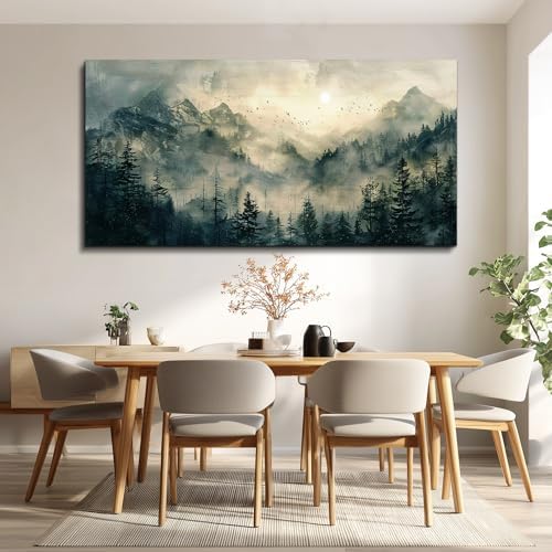 FUHAIHUA Canvas Wall Art For Living Room Framed Wall Decor For Bedroom Modern Office Wall Decoration Forest Fog Landscape Paintings Farmhouse Pictures Artwork Room Aesthetic Home Decor 20x40 In - Image 4