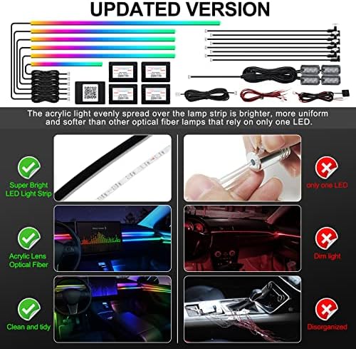 Dreamcolor Acrylic Interior Car LED Strip Light with Wireless APP, RGB 18 in 1 with 175 inches 593 LEDs Fiber Optic Ambient Lighting Kits, 16 Million Colors Sound Active Function Car Neon Lights - Image 5