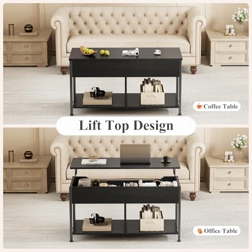 OLIXIS Coffee Table with Storage for Home Living Room Office, Black - Image 4