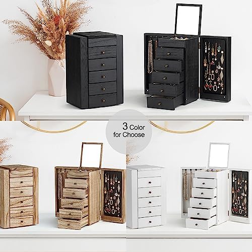 Meangood Jewelry Box Wood for Women, 6-Layer Large Organizer Box with Mirror & 5 Drawers for Rings, Earrings, Necklaces, Vintage Style, Black - Image 5