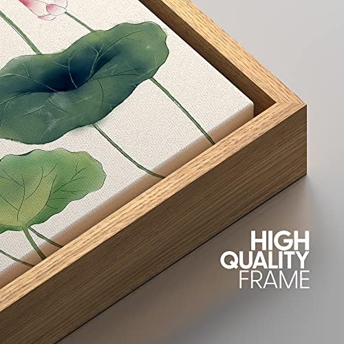 NWT Framed Canvas Print Wall Art Japanese Style Watercolor Pink Lotus Flowers Floral Plants Illustrations Modern Art Rustic Scenic Colorful Pastel for Living Room, Bedroom, Office - 16"x24" Natural - Image 4