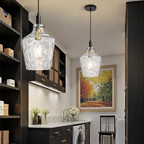 Hammered Glass Pendant Light for Kitchen Island 1 Pack Black Gold 8 Inch - Image 6