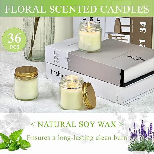 ACITHGL 36 Pcs 4oz Mini Mason Jar Candles Small Scented Candles Bulk Aromatherapy Ideal Souvenir Favors for Wedding Birthday Party (Sage, Mint, Citronella, Gold) - Image 4