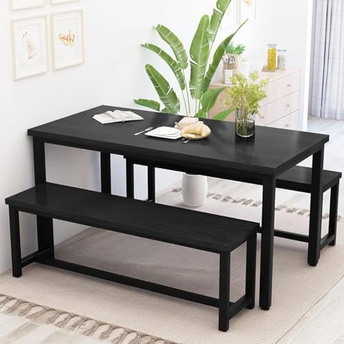 Recaceik Dining Table Set for 4 Kitchen Dining Room Set with 2 Dinner Benches, Farmhouse Breakfast Table for Apartment Small Space, Easy Assembly by Recaceik