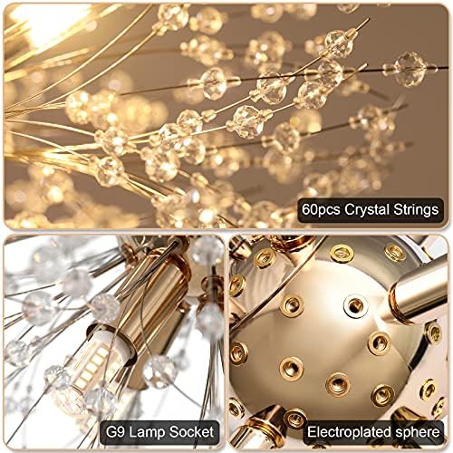Lingkai 19.9" Gold Modern Crystal Chandeliers Firework, Bubble Chandelier Lighting for Bathroom Dining Room Bedroom Kitchen Island Living Room Light Fixture, 9-Light Gold Hanging Round Chandalier - Image 4
