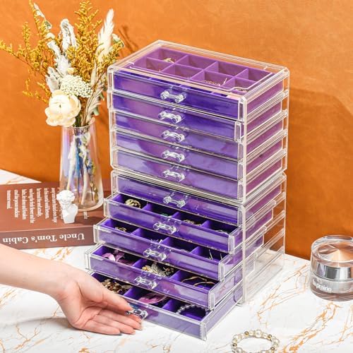 ProCase Earring Holder Organizer Jewelry Box with 10 Drawers, Purple - Image 3
