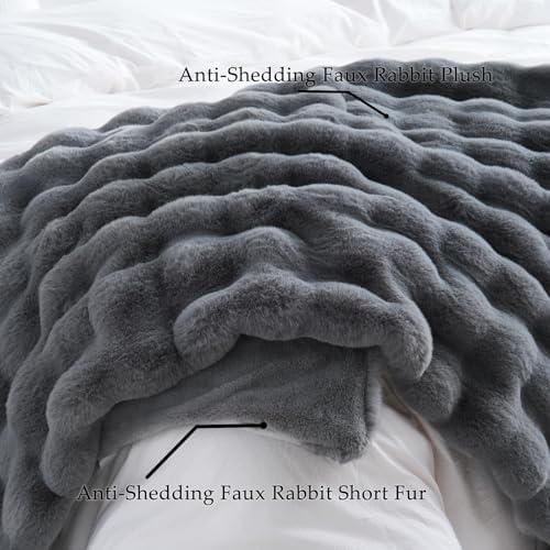 BENVWE Faux Fur Throw Blanket for Couch – Cozy Fuzzy Soft Plush Fluffy Thick Luxury Minky Bubble Blanket for Living Room Home Decor – Fathers Day Birthday Gifts for Women and Men, Grey, 51" x 63" - Image 5