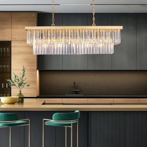 Wellmet Black Chandelier 40 inch, 11-Light Modern Rectangular Crystal Chandelier Ceiling Hanging, Linear Chandeliers Light Fixture for Living Room, Dining Room, Bedroom, Kitchen Island - Image 2