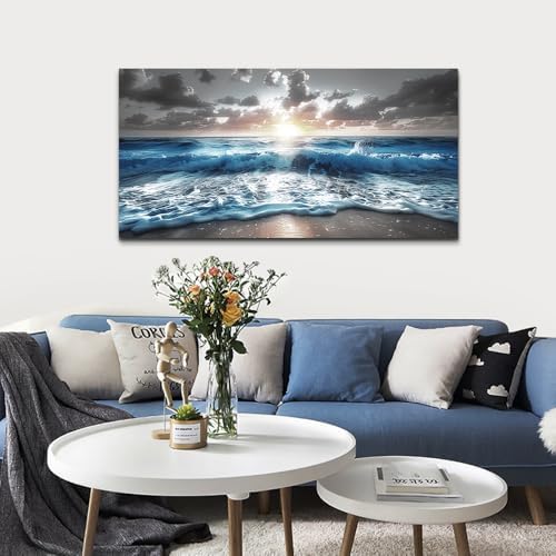 hyidecorart Canvas Wall Decor For Office Large Wall Art For Living Room Blue Beach Painting Sea Waves Sunshine Wall Pictures Bedroom Home Decorations Prints Posters Mural Artwork Ready To Hang - Image 4