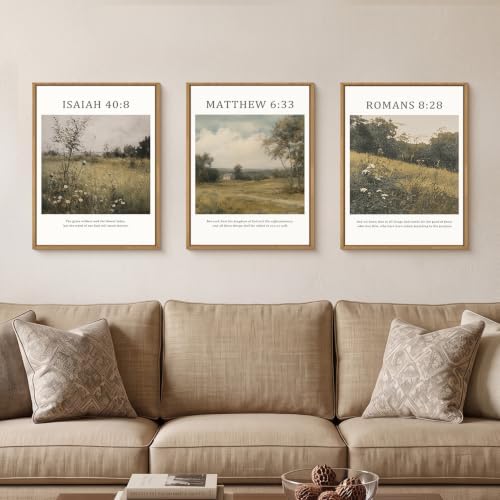 LHIUEM Bible Christian Scripture Framed Canvas Wall Art Set,Jesus Religious Verse Wall Decor,Vintage Nature Flowers Artwork for Living Room,Bedroom,Dining Room,Office -12"x16"x3 - Image 2