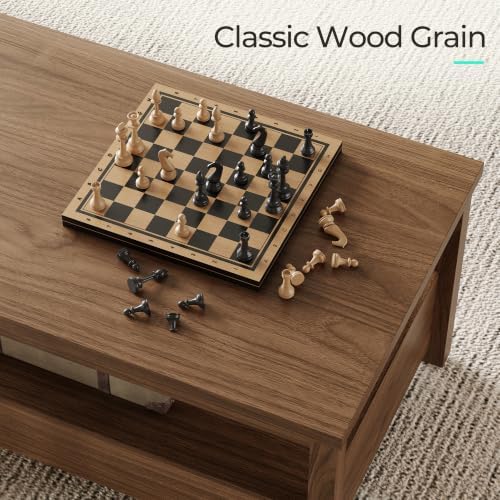 LINSY HOME Farmhouse Coffee Table with Storage, Wood Coffee Table for Living Room, Open Display Area and Storage Drawers with Metal Handles, Chic Style with Curved Base, Walnut - Image 5