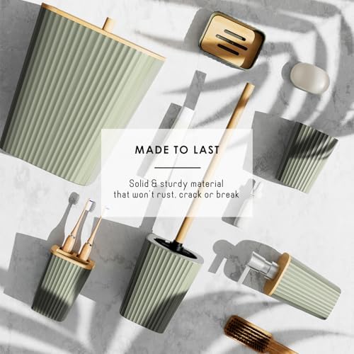 Clara Clark Bathroom Accessories Set - Bathroom Set, Bathroom Sets with Shower Curtain and Rugs, Shower Curtain Set with Trash Can - Sage Green - 22PC - Image 6