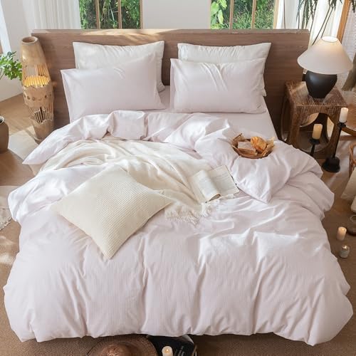 MooMee Striped Duvet Cover Set 100% Washed Cotton Linen Like Oversized Full - Image 5