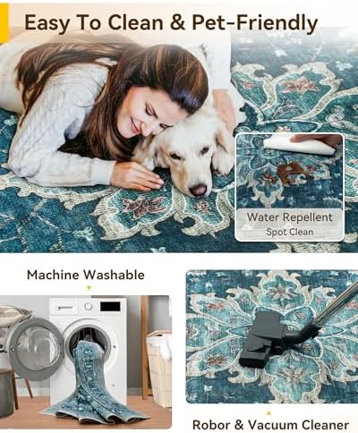 RELEANY Washable Area Rug, Small 2'x4', Teal - Image 5