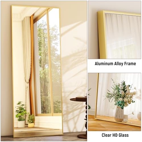 GLSLAND 64"x21" Full Length Mirror, Full Body Mirror with Stand,Gold - Image 4