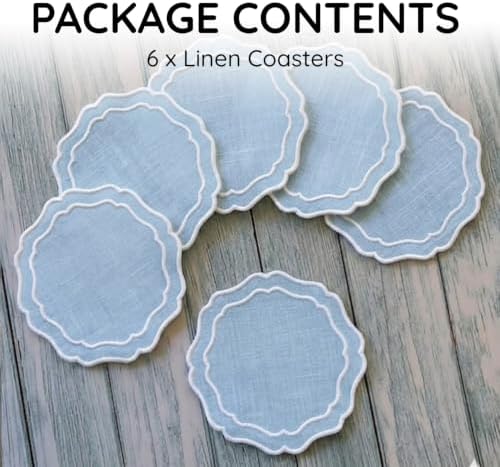 Linen Coasters for Drinks, Set of 6, 6 inch, Sky Blue - Image 2
