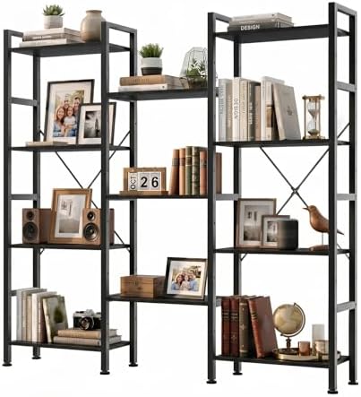 Triple Bookshelf, Free Standing Bookcase with Open Storage Shelves by SageNest