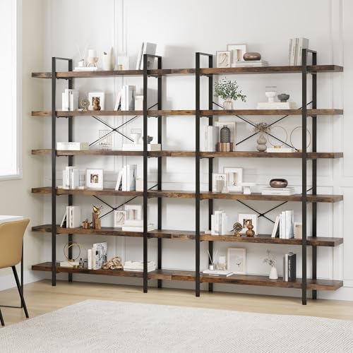 2PCS Heavy Duty 6 Tier Industrial Bookcase for Home Office, Rustic Brown by OtterOasis