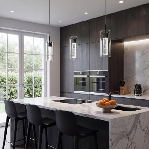 LED Crystal Pendant Lights for Kitchen Island, Matte Black, 3 Pack - Image 2