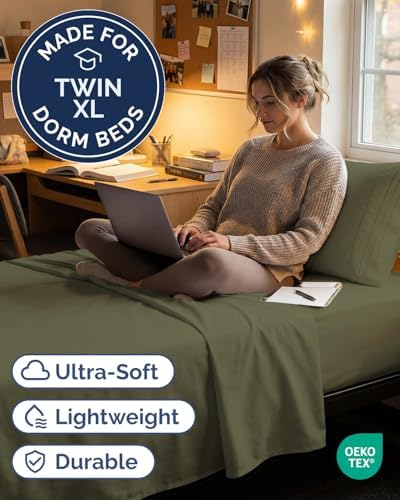 Twin XL 3 Piece Sheet Set - College Dorm Room Essentials - Sage Green - Image 2