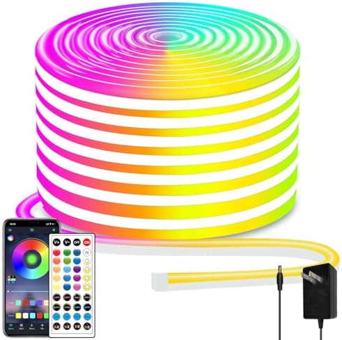 segrass 50ft Led Neon Rope Lights,Control with App/Remote,Flexible Led Rope Lights IP67 Outdoor RGB Neon Lights Waterproof,Music Sync Color Changing, led Lights for Bedroom Indoor by segrass