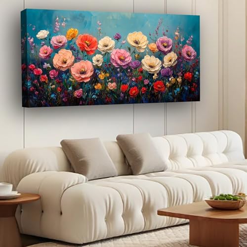 Vibrant Multicolor Flower Picture Print Canvas Wall Art Living Room Dining Room Office Study Bedroom Wall Decor Wall Art Prints Modern Style Artwork Waterproof Ready to Hang - 20x40 Inch - Image 3