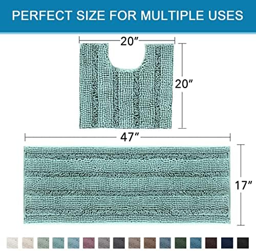 H.VERSAILTEX Bathroom Rugs Bath Rug Set 2 Piece Bathroom Contour Rug Toilet Mat Sets Non Slip Contour Bath Rug Ultra Thick Water Absorbent Striped Bath Mats(47" x 17" Plus 20" x 20" U, Eggshell Blue) - Image 2