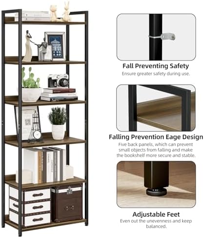NUMENN Bookshelf, 6 Tier Freestanding Shelving Unit, Dark Walnut - Image 6
