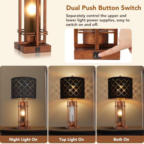 WIHTU 27'' Modern Table Lamp with Nightlight, Glod Metal Bedside Lamps - Image 2