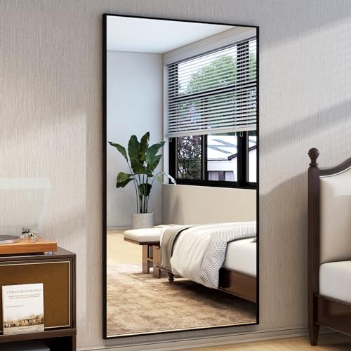 Easly 34"x76" Full Length Mirror with Stand, Large Rectangular Floor Mirror for Bedroom, Living Room or Closet, Wall-Mounted or Freestanding, Black Aluminum Alloy Frame - Image 2