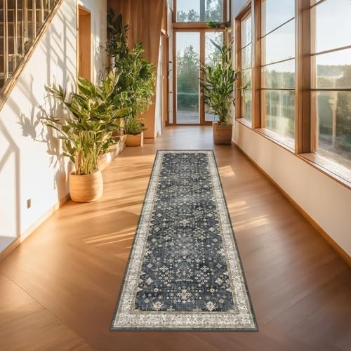 Dark Washable Long Runners for Hallways, 2'6"x8' Wide Kitchen Runner Rug, Entryway Indoor Rug, Non Slip Rubber Backing Boho Vintage Floor Decor, Ashen/Multi - Image 6