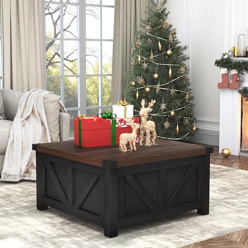 jimeimen Farmhouse Lift Top Coffee Table with Storage, Wood Square Center Table with Charging Station&USB Port, Living Room Table w/Large Hidden Space, for Living Room, Bedroom, Home Office, Black - Image 6