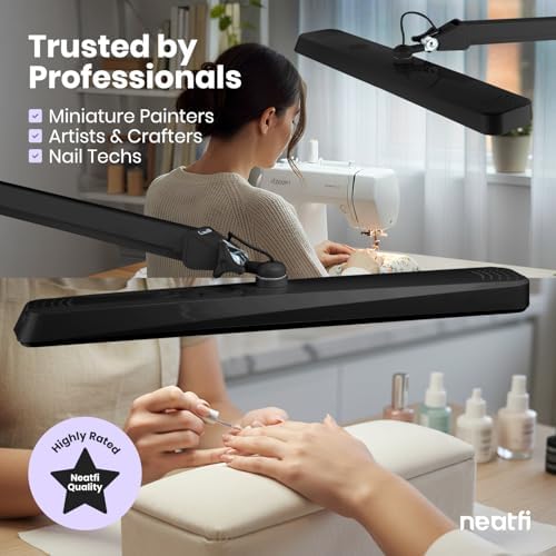 Neatfi XL 2,500 Lumens 30W LED Task Lamp for Manicure Table, Crafts, Workbench, Office – 22” Wide Shade Desk Light | Eye-Caring 6500K | 4-Level Brightness (Black, Non-CCT with Clamp) - Image 4