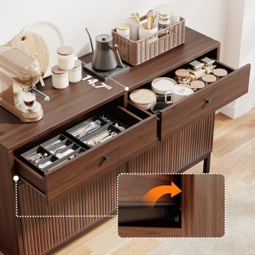 Mericonia Sideboard Buffet Cabinet Storage, Modern Wood Console Fluted Credenza - Image 3