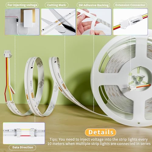 PAUTIX IP65 Waterproof RGB Smart IC COB LED Strip Light Addressable 16.4ft/5m,24V Color Flowing Strip Light Multicolor Flexible Tape Lights for TV,Room,Party DIY Decoration(Without Controller&Adapter) - Image 5