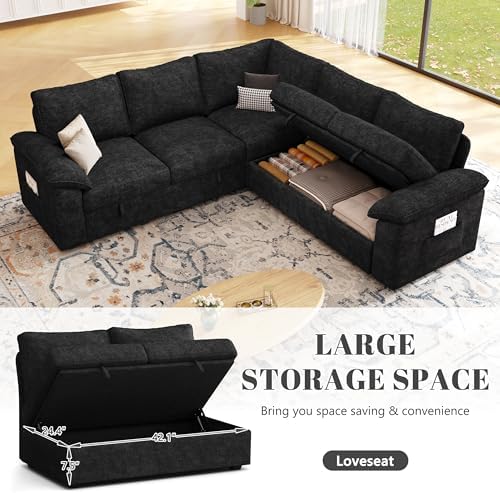 85'' Modular Sectional Sofa with Pull Out Bed, Sleeper Sofa, Black - Image 5