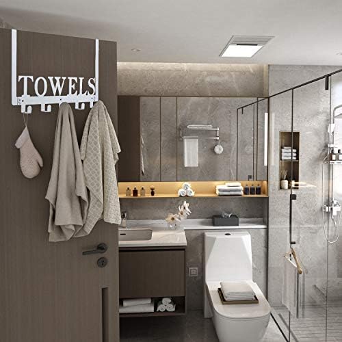 Kuhome Over The Door Hooks, Towel Hooks for Bathroom, Towel Rack Towel Holder for Bathroom Bedroom Kitchen Pool Beach Towels Bathrobe Wall Mount Hang on The Door Cabinet Cupboard (Silver Grey) - Image 5