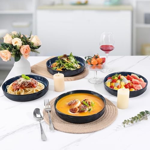 LIANYU 33oz Pasta Bowls Sets of 4, Wide Shallow Stoneware Dinner Plates - Image 6