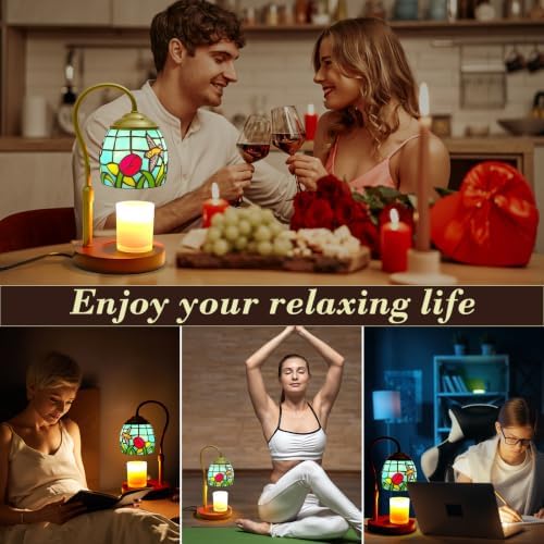 Candle Warmer Lamp with Timer Dimmer, Adjustable Height Candle Warmer for Jar Candles, Birthday Gifts for Women New Home Bedroom Decor Tiffany Hummingbird Style Stained Glass with 2 Bulbs - Image 5