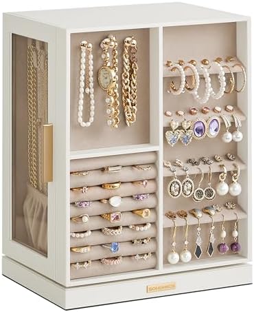 SONGMICS Jewelry Box Organizer, 360° Rotating, 5 Drawers, Cloud White by SONGMICSbySONGMICSHOME