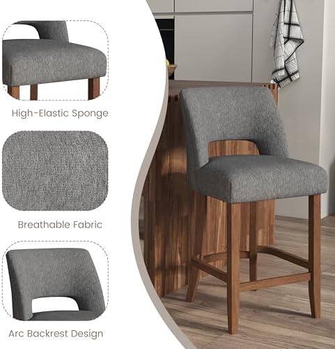 VKNOW Bar Stools Set of 6, 26" Fabric Counter Height Bar Stools, Charcoal - Image 5