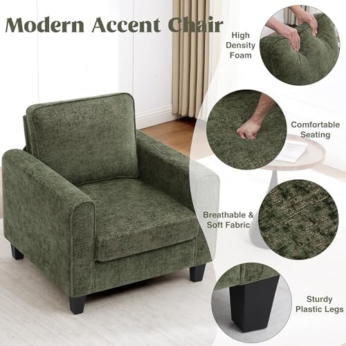 Comfy Accent Chairs for Living Room, Mid Century Modern Upholstered Living Room Chair, Chenille Reading Armchair for Apartment, Waiting Room, Office, Green - Image 6