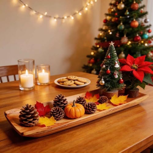 22.8" Hand-Carved Cedar Wood Dough Bowl, Long Fruit Bowl,Natural - Image 3