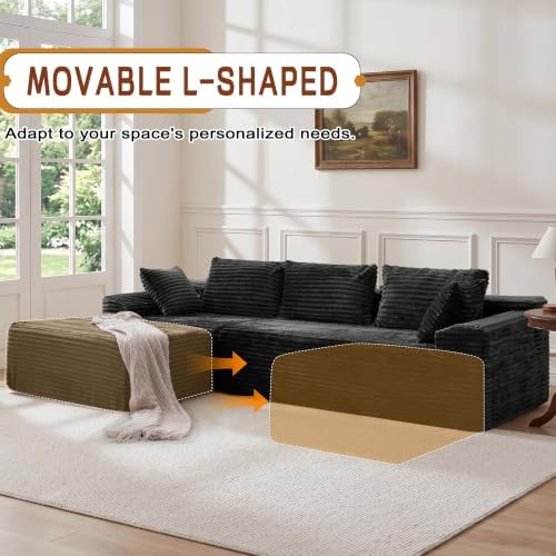 Korser 110" Boneless Modular Sectional Sofa with Chaise, L-Shaped Comfy Corduroy Fluffy Couch with Deep Seat and Side Pockets, Flexible Module Combination for Living Room, No Assembly, Side Pockets - Image 6